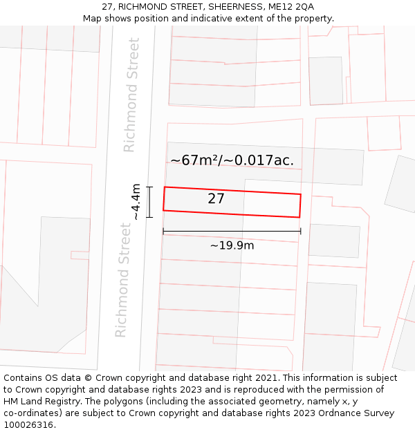 27, RICHMOND STREET, SHEERNESS, ME12 2QA: Plot and title map