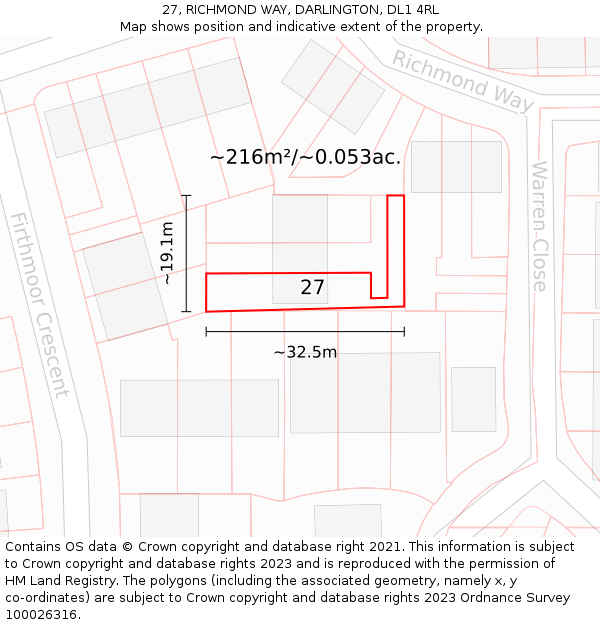 27, RICHMOND WAY, DARLINGTON, DL1 4RL: Plot and title map