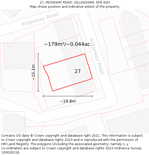 27, RIDGEWAY ROAD, GILLINGHAM, SP8 4GH: Plot and title map