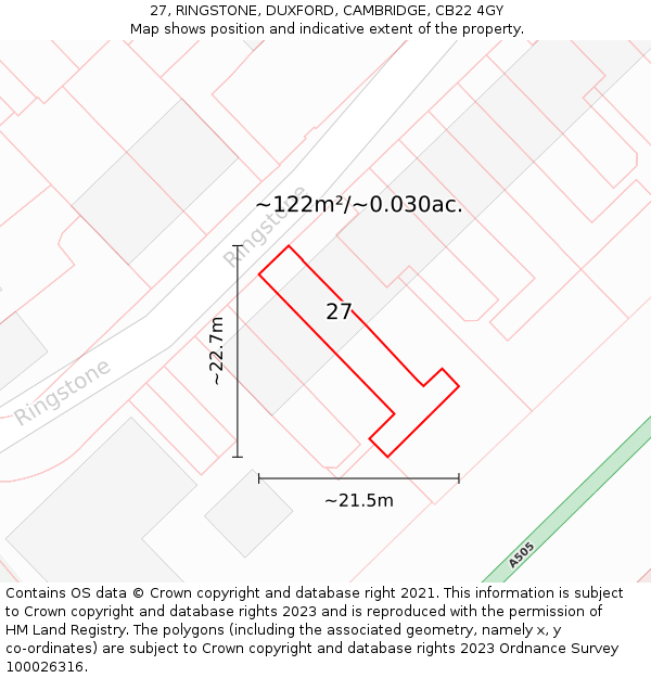 27, RINGSTONE, DUXFORD, CAMBRIDGE, CB22 4GY: Plot and title map