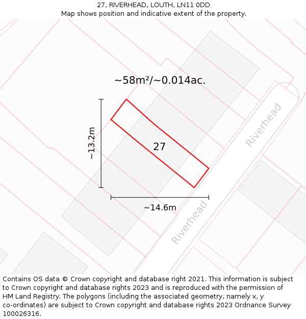 27, RIVERHEAD, LOUTH, LN11 0DD: Plot and title map