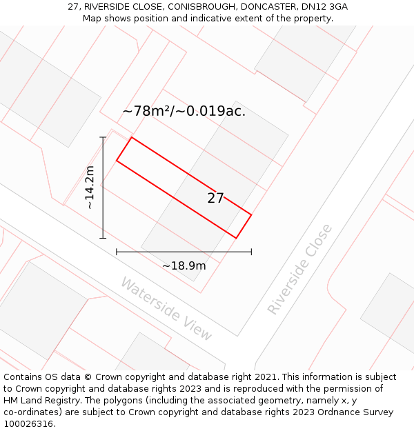 27, RIVERSIDE CLOSE, CONISBROUGH, DONCASTER, DN12 3GA: Plot and title map