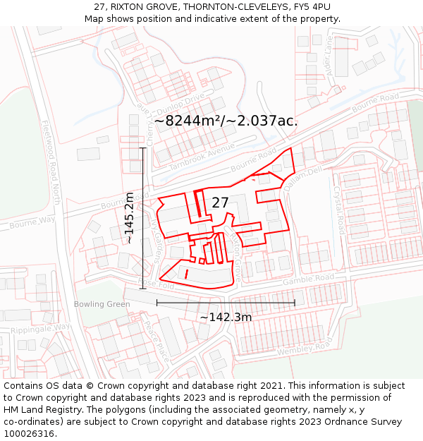 27, RIXTON GROVE, THORNTON-CLEVELEYS, FY5 4PU: Plot and title map
