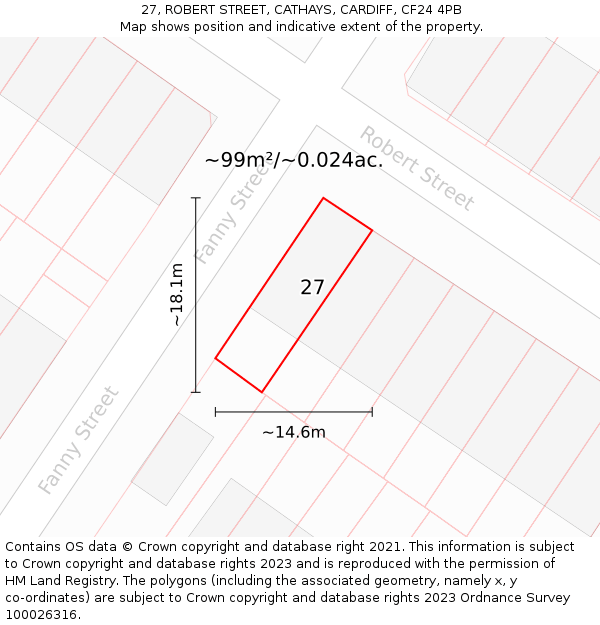 27, ROBERT STREET, CATHAYS, CARDIFF, CF24 4PB: Plot and title map