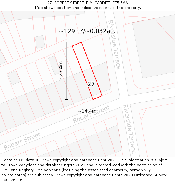 27, ROBERT STREET, ELY, CARDIFF, CF5 5AA: Plot and title map