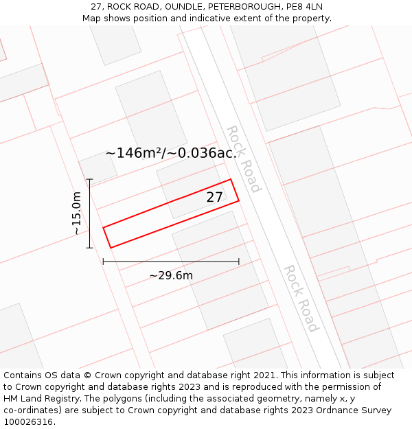 27, ROCK ROAD, OUNDLE, PETERBOROUGH, PE8 4LN: Plot and title map
