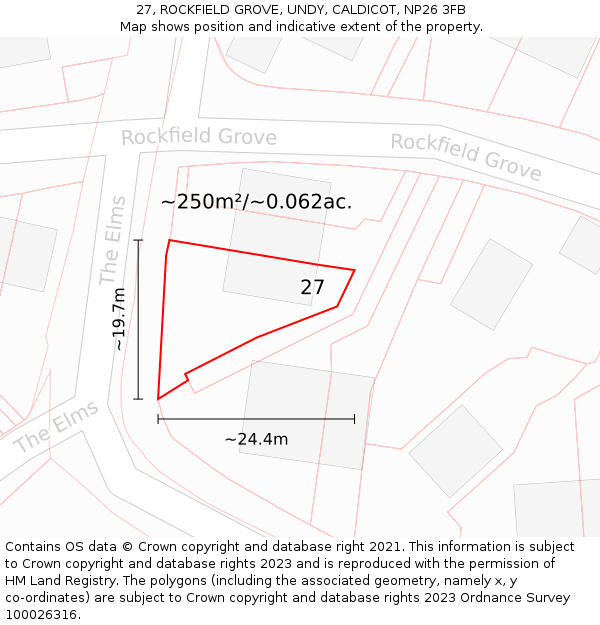 27, ROCKFIELD GROVE, UNDY, CALDICOT, NP26 3FB: Plot and title map