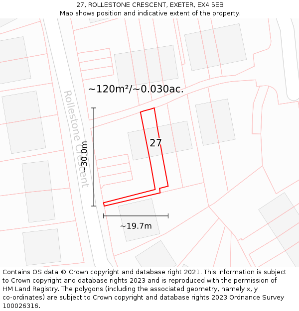 27, ROLLESTONE CRESCENT, EXETER, EX4 5EB: Plot and title map