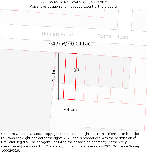 27, ROMAN ROAD, LOWESTOFT, NR32 2DG: Plot and title map