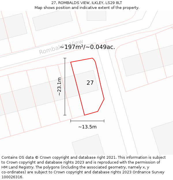 27, ROMBALDS VIEW, ILKLEY, LS29 8LT: Plot and title map