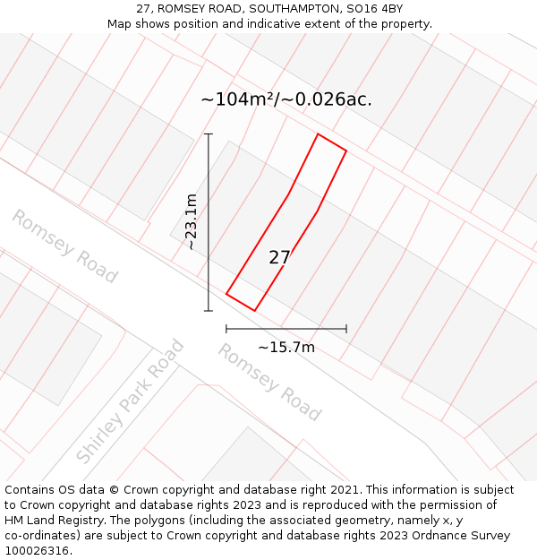 27, ROMSEY ROAD, SOUTHAMPTON, SO16 4BY: Plot and title map