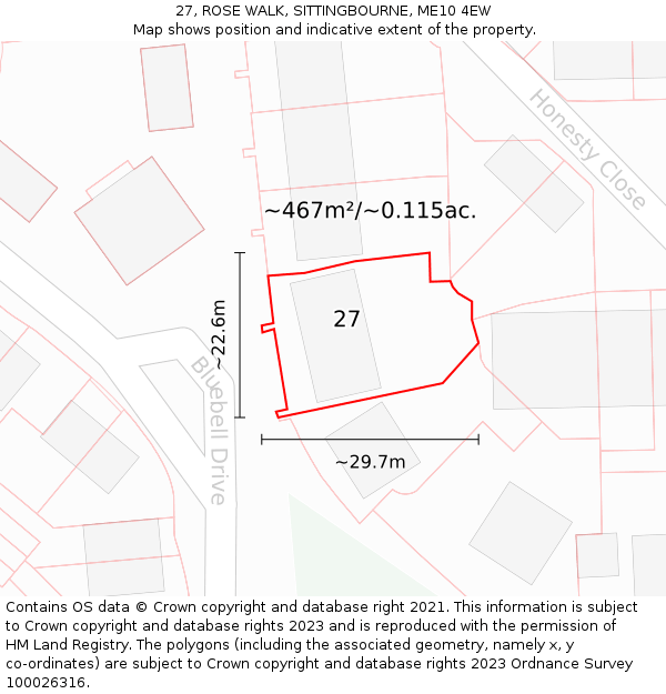 27, ROSE WALK, SITTINGBOURNE, ME10 4EW: Plot and title map