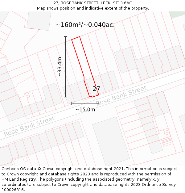 27, ROSEBANK STREET, LEEK, ST13 6AG: Plot and title map