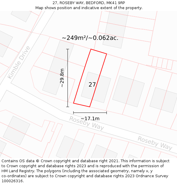 27, ROSEBY WAY, BEDFORD, MK41 9RP: Plot and title map