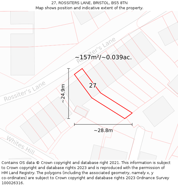 27, ROSSITERS LANE, BRISTOL, BS5 8TN: Plot and title map
