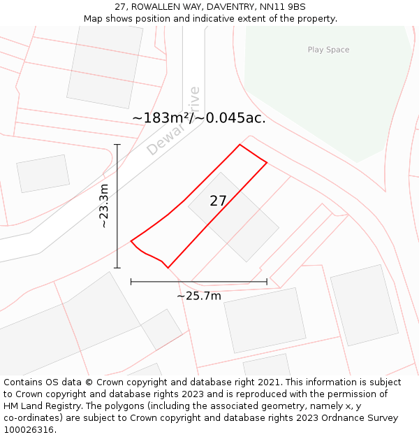 27, ROWALLEN WAY, DAVENTRY, NN11 9BS: Plot and title map