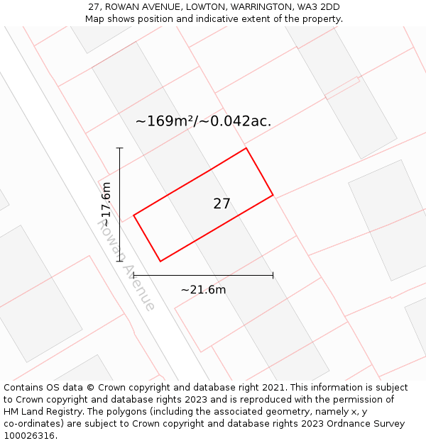 27, ROWAN AVENUE, LOWTON, WARRINGTON, WA3 2DD: Plot and title map