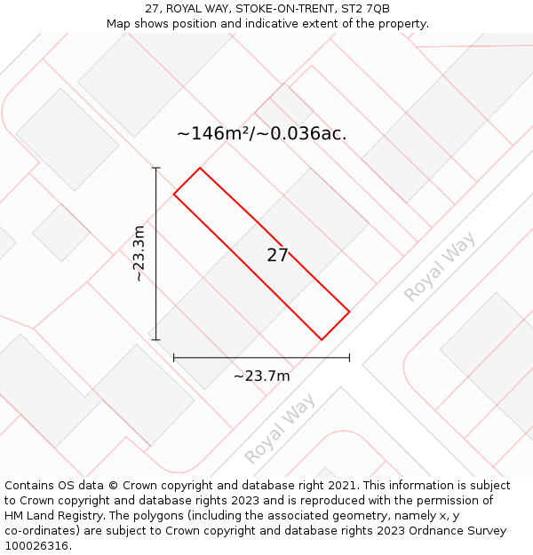 27, ROYAL WAY, STOKE-ON-TRENT, ST2 7QB: Plot and title map