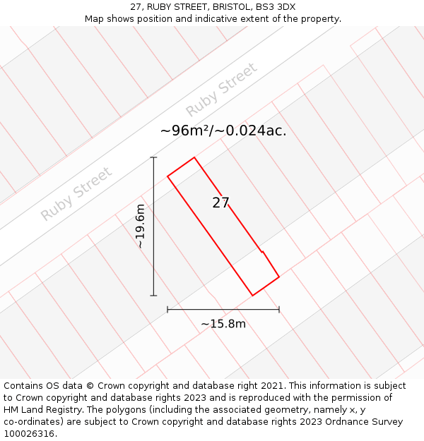 27, RUBY STREET, BRISTOL, BS3 3DX: Plot and title map