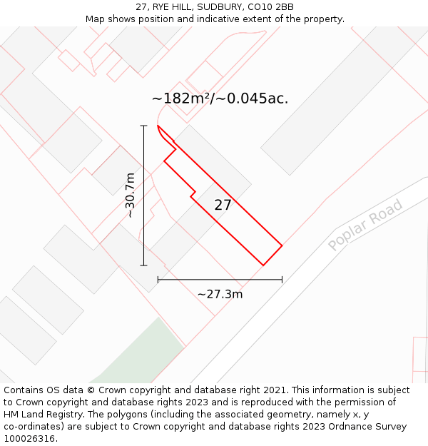 27, RYE HILL, SUDBURY, CO10 2BB: Plot and title map