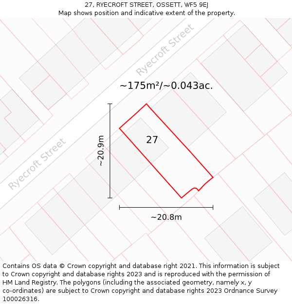 27, RYECROFT STREET, OSSETT, WF5 9EJ: Plot and title map