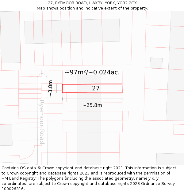 27, RYEMOOR ROAD, HAXBY, YORK, YO32 2GX: Plot and title map