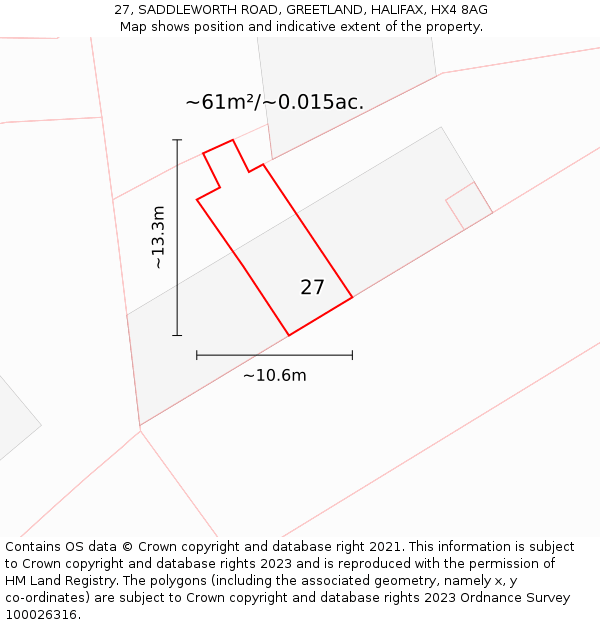 27, SADDLEWORTH ROAD, GREETLAND, HALIFAX, HX4 8AG: Plot and title map