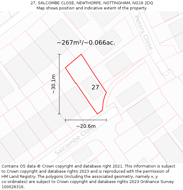 27, SALCOMBE CLOSE, NEWTHORPE, NOTTINGHAM, NG16 2DQ: Plot and title map