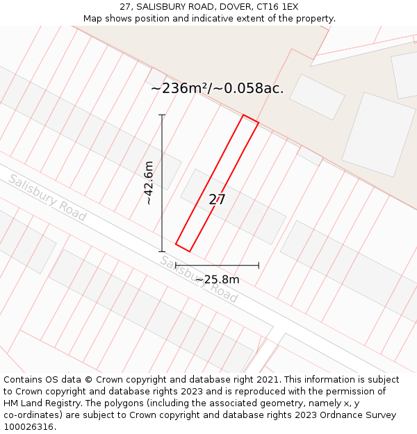 27, SALISBURY ROAD, DOVER, CT16 1EX: Plot and title map