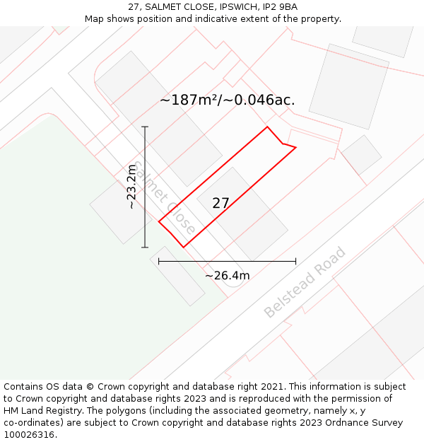 27, SALMET CLOSE, IPSWICH, IP2 9BA: Plot and title map