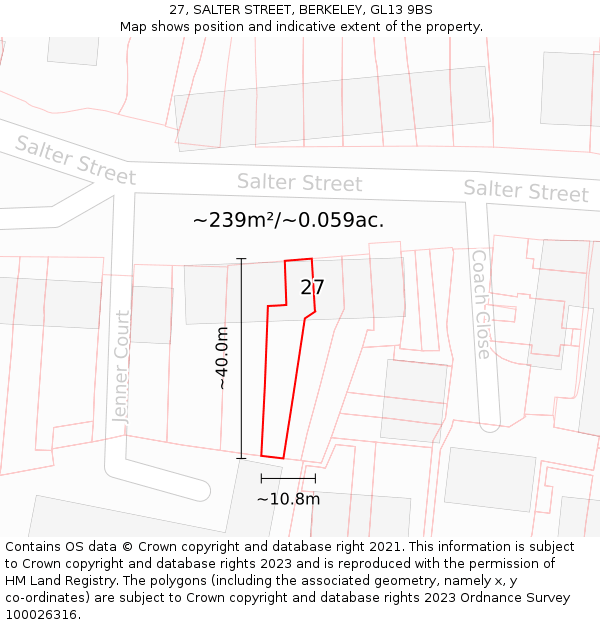 27, SALTER STREET, BERKELEY, GL13 9BS: Plot and title map