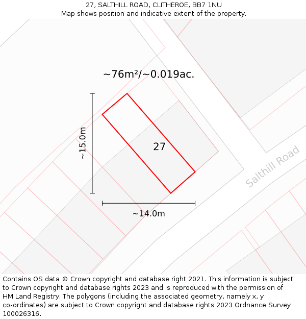 27, SALTHILL ROAD, CLITHEROE, BB7 1NU: Plot and title map