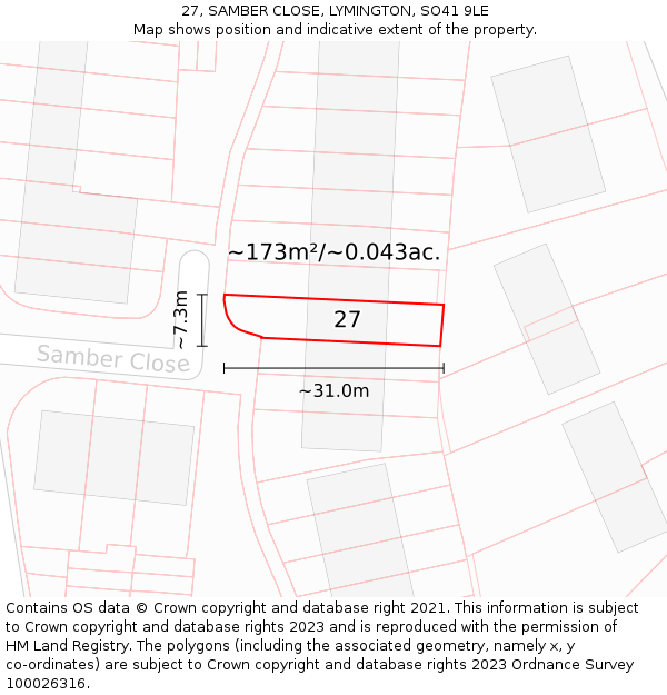 27, SAMBER CLOSE, LYMINGTON, SO41 9LE: Plot and title map