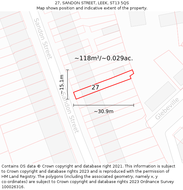 27, SANDON STREET, LEEK, ST13 5QS: Plot and title map