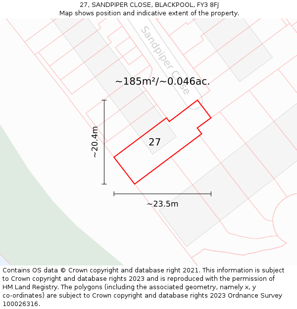 27, SANDPIPER CLOSE, BLACKPOOL, FY3 8FJ: Plot and title map