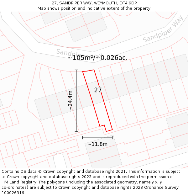 27, SANDPIPER WAY, WEYMOUTH, DT4 9DP: Plot and title map