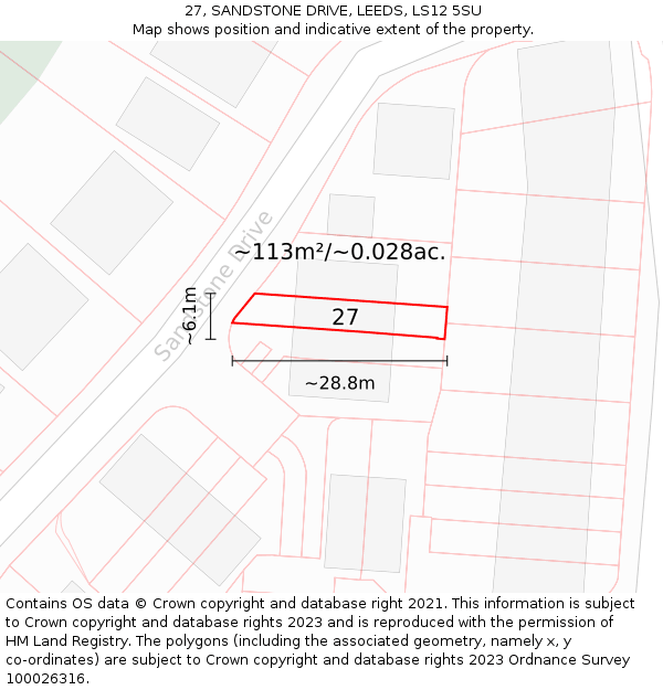 27, SANDSTONE DRIVE, LEEDS, LS12 5SU: Plot and title map