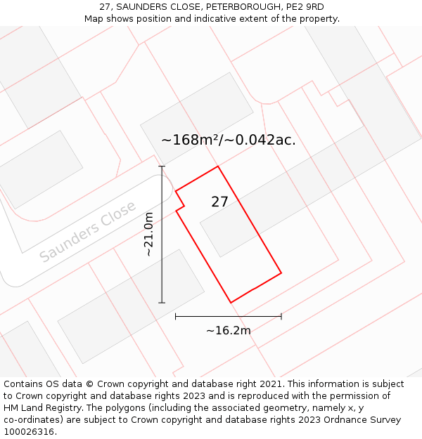 27, SAUNDERS CLOSE, PETERBOROUGH, PE2 9RD: Plot and title map