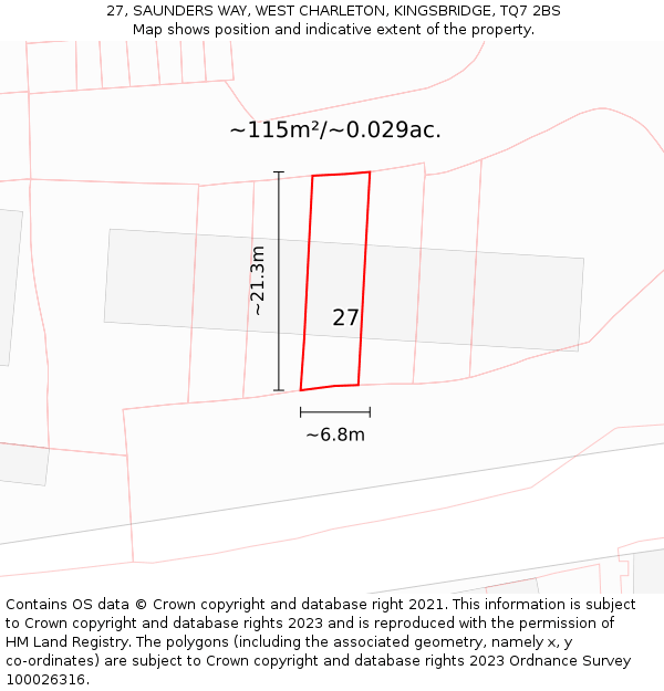 27, SAUNDERS WAY, WEST CHARLETON, KINGSBRIDGE, TQ7 2BS: Plot and title map