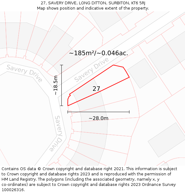 27, SAVERY DRIVE, LONG DITTON, SURBITON, KT6 5RJ: Plot and title map
