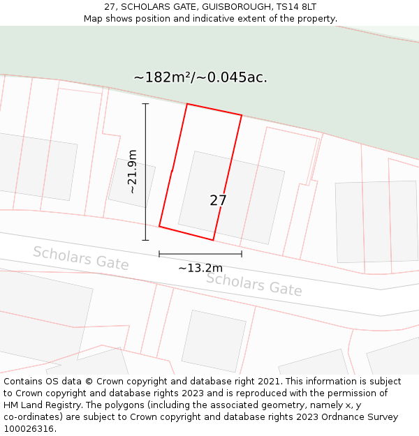 27, SCHOLARS GATE, GUISBOROUGH, TS14 8LT: Plot and title map