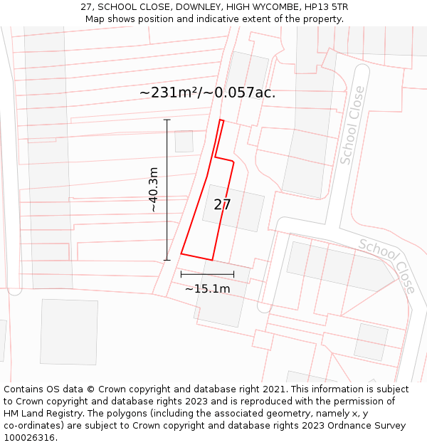 27, SCHOOL CLOSE, DOWNLEY, HIGH WYCOMBE, HP13 5TR: Plot and title map