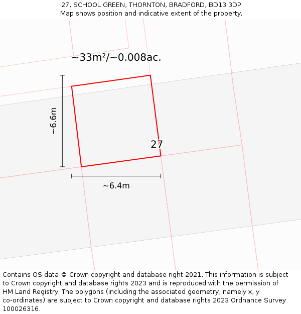 27, SCHOOL GREEN, THORNTON, BRADFORD, BD13 3DP: Plot and title map