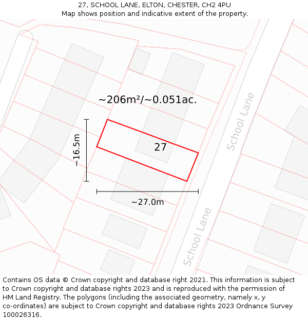 27, SCHOOL LANE, ELTON, CHESTER, CH2 4PU: Plot and title map