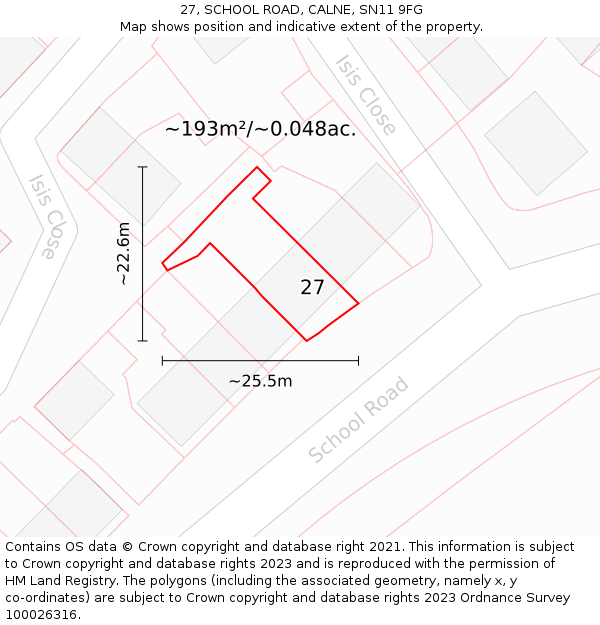 27, SCHOOL ROAD, CALNE, SN11 9FG: Plot and title map