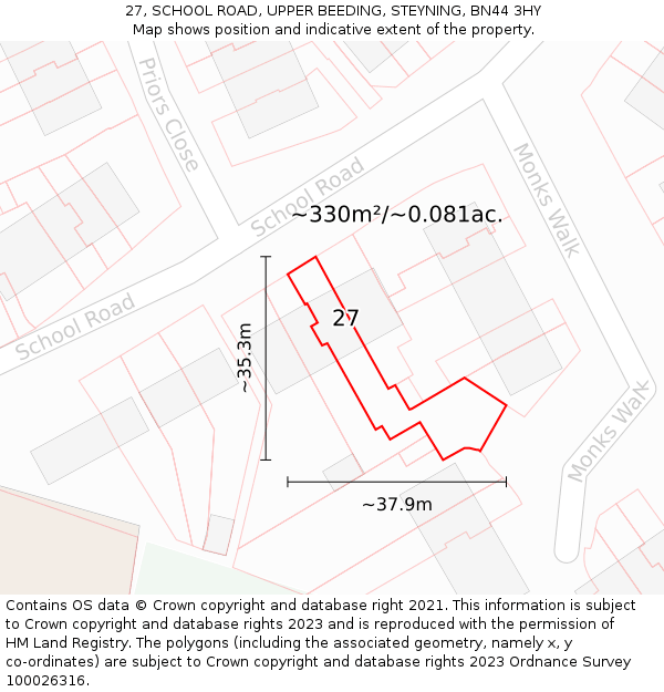 27, SCHOOL ROAD, UPPER BEEDING, STEYNING, BN44 3HY: Plot and title map