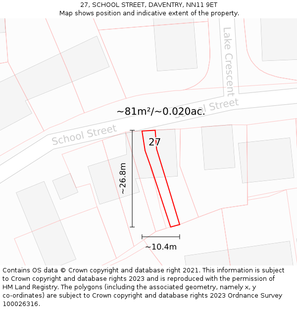27, SCHOOL STREET, DAVENTRY, NN11 9ET: Plot and title map