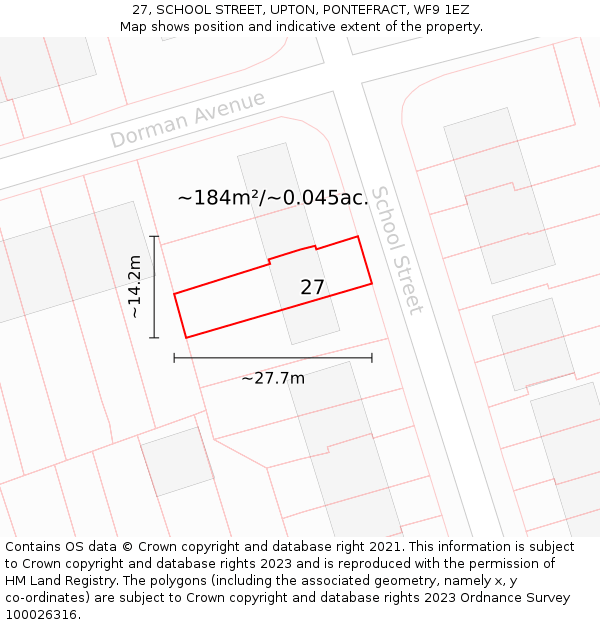 27, SCHOOL STREET, UPTON, PONTEFRACT, WF9 1EZ: Plot and title map
