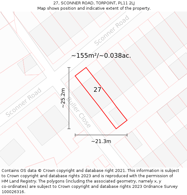 27, SCONNER ROAD, TORPOINT, PL11 2LJ: Plot and title map