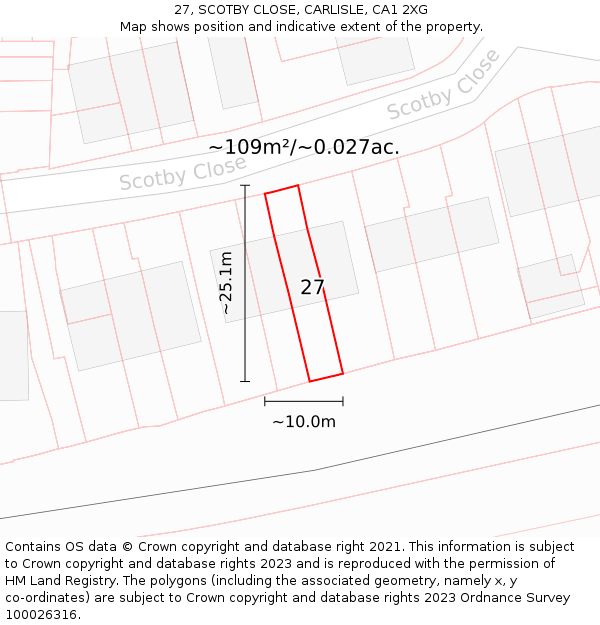 27, SCOTBY CLOSE, CARLISLE, CA1 2XG: Plot and title map